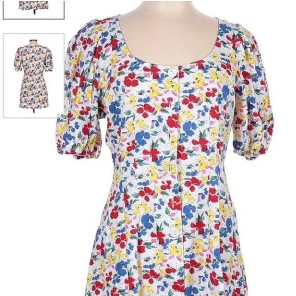 RIXO x Target Multi Floral Linen, Puff Sleeve Dress, Size 8 - Picture 4 of 11
